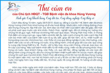 Thư cảm ơn của CTHĐQT – TGĐ Bệnh viện đa khoa Hùng Vương nhân kỷ niệm 10 năm thành lập bệnh viện