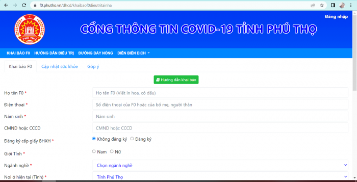 HƯỚNG DẪN KHAI BÁO Y TẾ TRÊN PHẦN MỀM “ỨNG DỤNG QUẢN LÝ F0” TẠI NHÀ